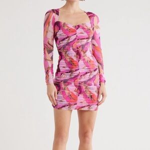 L'AGENCE Lolissa Rushed Long Sleeve Mesh Mini Dress Size 4 NWT